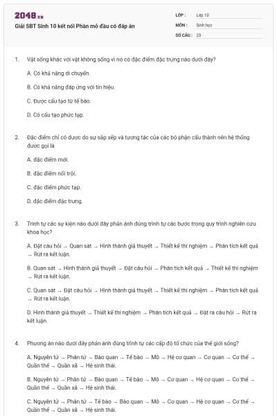 Giải SBT Sinh 10 kết nối Phần mở đầu có đáp án