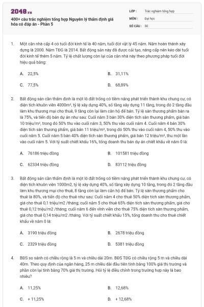 400+ câu trắc nghiệm tổng hợp Nguyên lý thẩm định giá hóa có đáp án - Phần 5