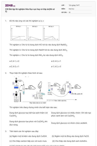 230 Bài tập thí nghiệm Hóa Học cực hay có đáp án(Đề số 5)