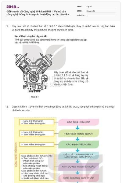 Giải chuyên đề Công nghệ 10 kết nối Bài 1: Vai trò của công nghệ thông tin trong các hoạt động tạo lập bản vẽ và thiết kế kĩ thuật có đáp án