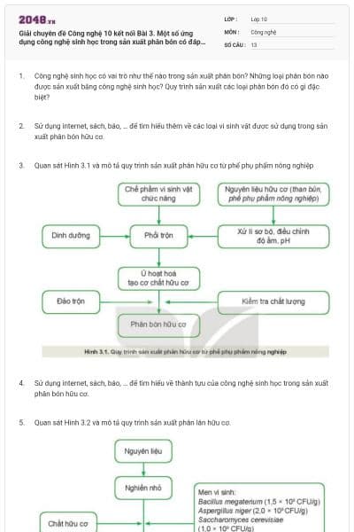 Giải chuyên đề Công nghệ 10 kết nối Bài 3. Một số ứng dụng công nghệ sinh học trong sản xuất phân bón có đáp án