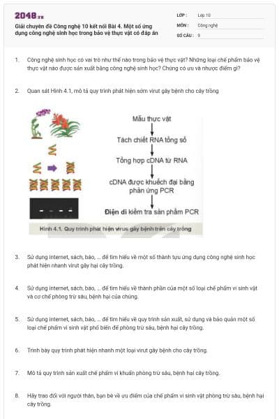 Giải chuyên đề Công nghệ 10 kết nối Bài 4. Một số ứng dụng công nghệ sinh học trong bảo vệ thực vật có đáp án