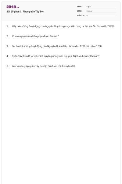 Bài 25 phần 3: Phong trào Tây Sơn