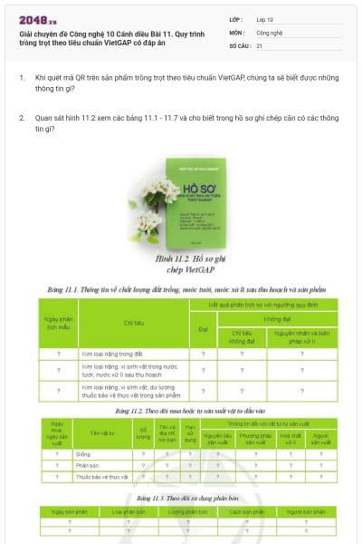 Giải chuyên đề Công nghệ 10 Cánh diều Bài 11. Quy trình trồng trọt theo tiêu chuẩn VietGAP có đáp án