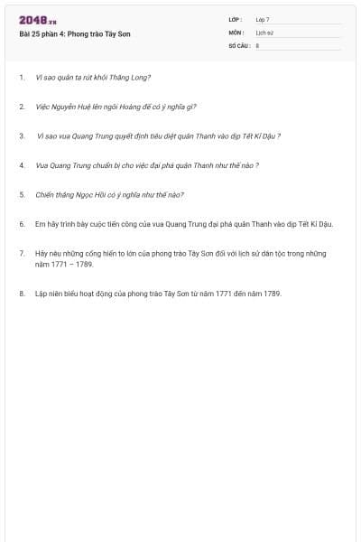 Bài 25 phần 4: Phong trào Tây Sơn