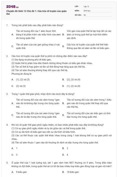 Chuyên đề Sinh 12 Chủ đề 1: Cấu trúc di truyền của quần thể