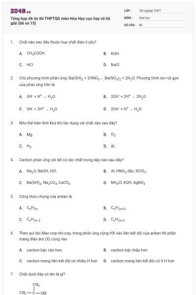 Tổng hợp đề ôn thi THPTQG môn Hóa Học cực hay có lời giải (Đề số 15)