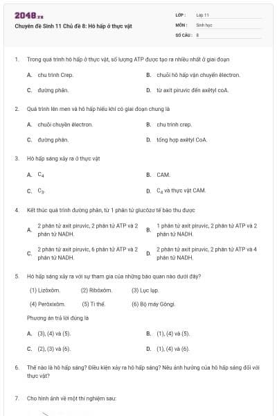 Chuyên đề Sinh 11 Chủ đề 8: Hô hấp ở thực vật