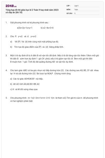 Tổng hợp đề thi giữa học kì 2 Toán 9 hay nhất năm 2023 có đáp án (Đề 18)