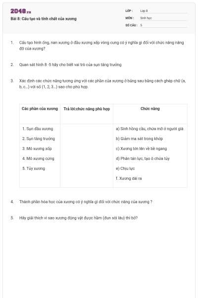 Bài 8: Cấu tạo và tính chất của xương