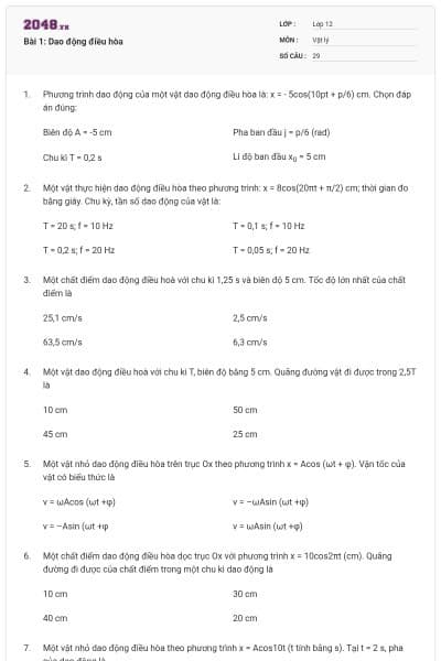 Bài 1: Dao động điều hòa