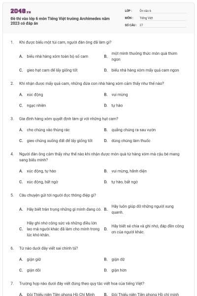 Đề thi vào lớp 6 môn Tiếng Việt trường Archimedes năm 2023 có đáp án