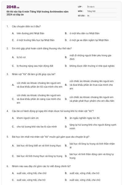 Đề thi vào lớp 6 môn Tiếng Việt trường Archimedes năm 2024 có đáp án