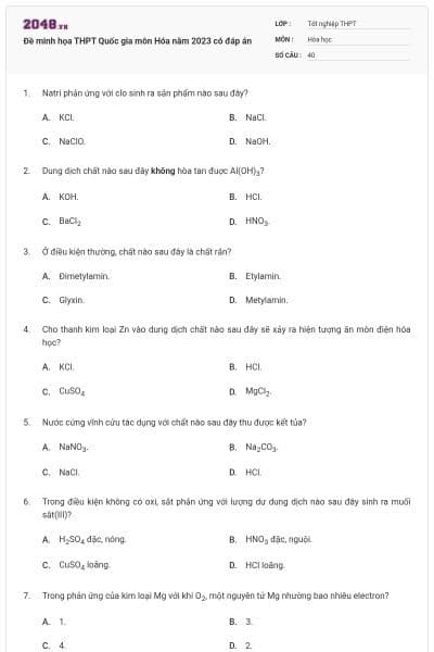 Đề minh họa THPT Quốc gia môn Hóa năm 2023 có đáp án