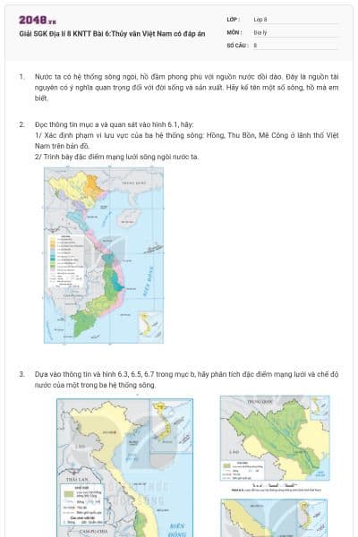 Giải SGK Địa lí 8 KNTT Bài 6:Thủy văn Việt Nam có đáp án