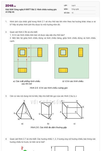 Giải SGK Công nghệ 8 KNTT Bài 2: Hình chiếu vuông góc có đáp án