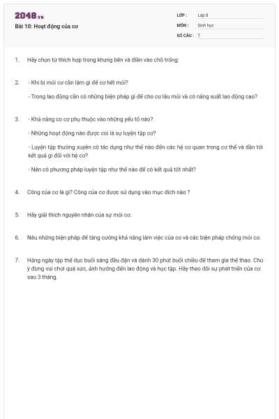 Bài 10: Hoạt động của cơ