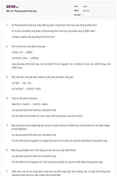 Bài 16: Phương trình hóa học