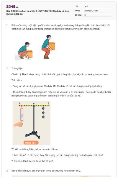 Giải SGK Khoa học tự nhiên 8 KNTT Bài 19: Đòn bẩy và ứng dụng có đáp án