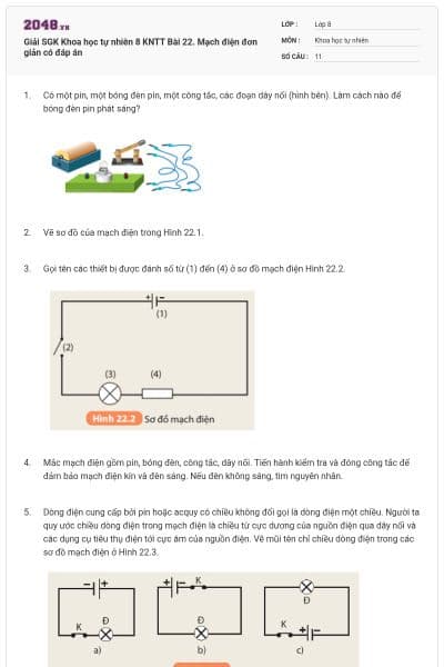Giải SGK Khoa học tự nhiên 8 KNTT Bài 22. Mạch điện đơn giản có đáp án