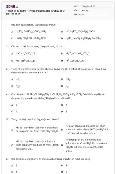 Tổng hợp đề ôn thi THPTQG môn Hóa Học cực hay có lời giải (Đề số 16)