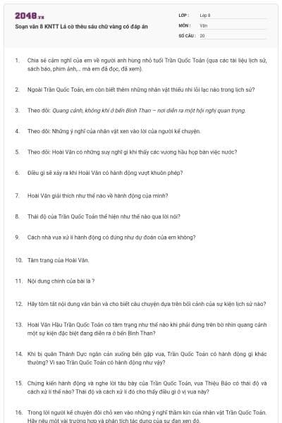 Soạn văn 8 KNTT Lá cờ thêu sáu chữ vàng có đáp án