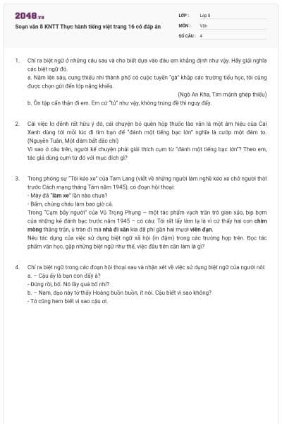Soạn văn 8 KNTT Thực hành tiếng việt trang 16 có đáp án