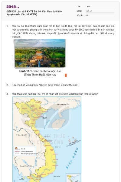 Giải SGK Lịch sử 8 KNTT Bài 16: Việt Nam dưới thời Nguyễn (nửa đầu thế kỉ XIX)