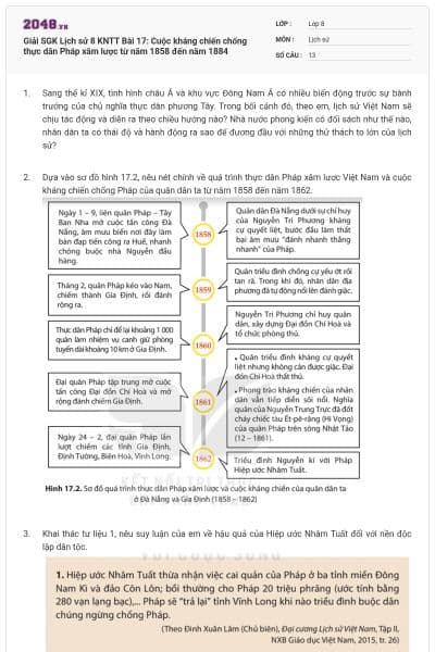 Giải SGK Lịch sử 8 KNTT Bài 17: Cuộc kháng chiến chống thực dân Pháp xâm lược từ năm 1858 đến năm 1884