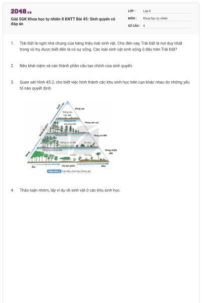Giải SGK Khoa học tự nhiên 8 KNTT Bài 45: Sinh quyển có đáp án