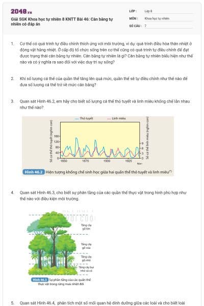 Giải SGK Khoa học tự nhiên 8 KNTT Bài 46: Cân bằng tự nhiên có đáp án