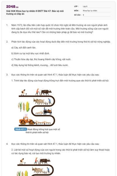 Giải SGK Khoa học tự nhiên 8 KNTT Bài 47: Bảo vệ môi trường có đáp án