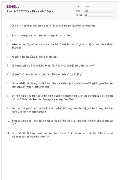Soạn văn 8 CTST Trong lời mẹ hát có đáp án