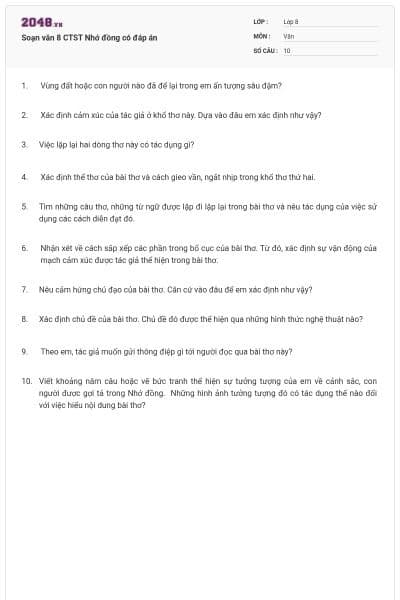 Soạn văn 8 CTST Nhớ đồng có đáp án