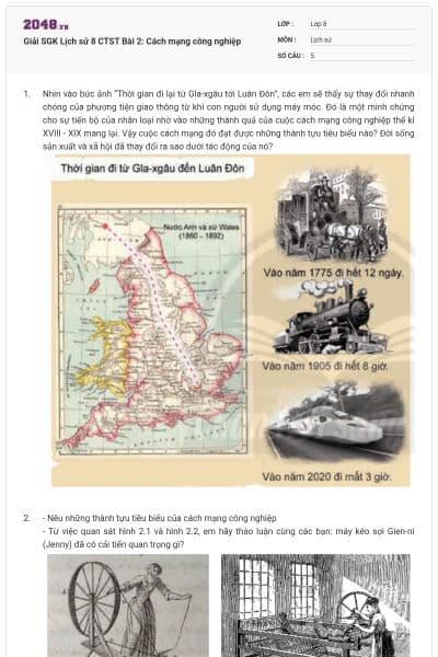 Giải SGK Lịch sử 8 CTST Bài 2: Cách mạng công nghiệp