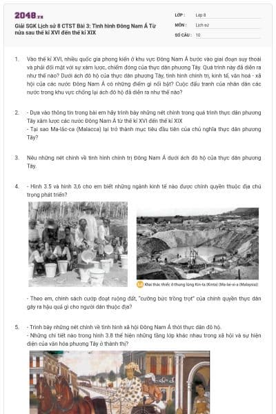 Giải SGK Lịch sử 8 CTST Bài 3: Tình hình Đông Nam Á Từ nửa sau thế kỉ XVI đến thế kỉ XIX