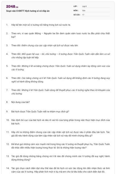Soạn văn 8 KNTT Hịch tướng sĩ có đáp án