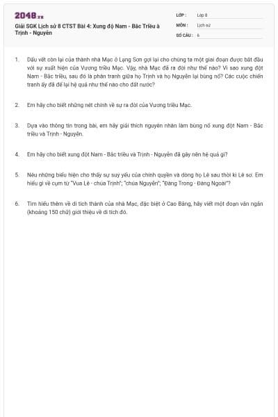 Giải SGK Lịch sử 8 CTST Bài 4: Xung độ Nam - Bắc Triều à Trịnh - Nguyễn