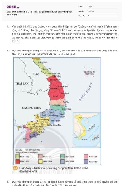 Giải SGK Lịch sử 8 CTST Bài 5: Quá trình khai phá vùng đất phía nam