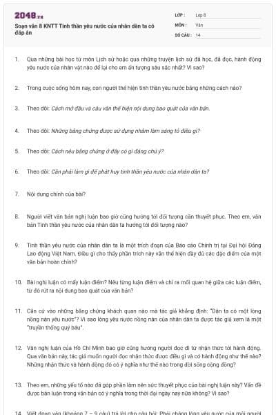 Soạn văn 8 KNTT Tinh thần yêu nước của nhân dân ta có đáp án