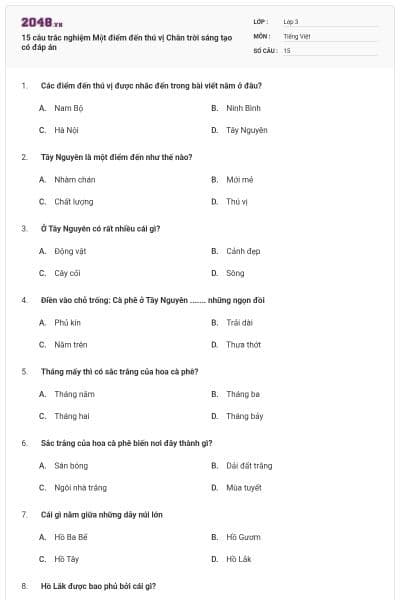 15 câu trắc nghiệm Một điểm đến thú vị  Chân trời sáng tạo có đáp án