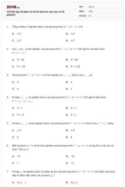 253 Bài tập Số phức từ đề thi Đại học cực hay có lời giải(p6)