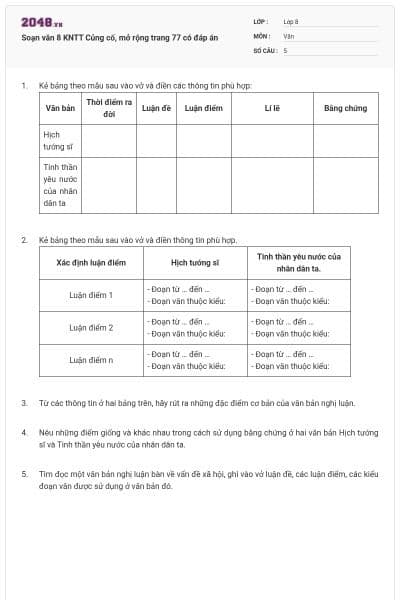 Soạn văn 8 KNTT Củng cố, mở rộng trang 77 có đáp án