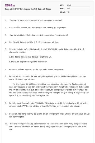 Soạn văn 8 CTST Bức thư của thủ lĩnh da đỏ có đáp án