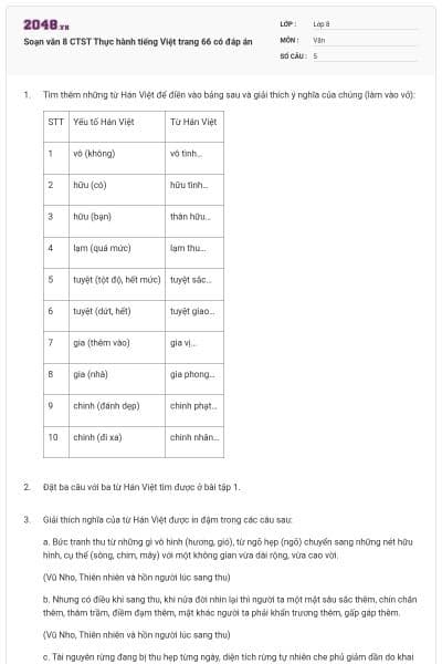 Soạn văn 8 CTST Thực hành tiếng Việt trang 66 có đáp án