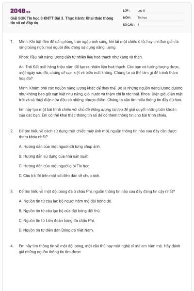 Giải SGK Tin học 8 KNTT Bài 3. Thực hành: Khai thác thông tin số có đáp án