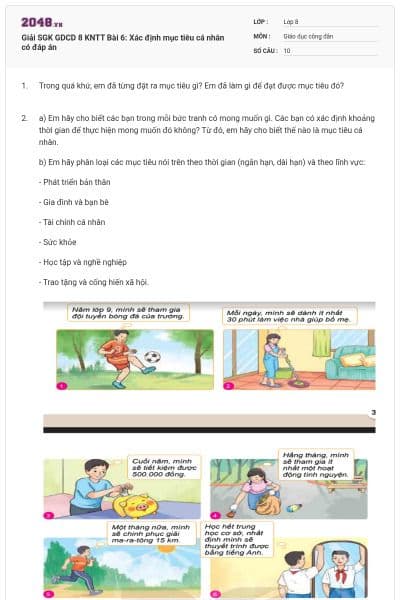 Giải SGK GDCD 8 KNTT Bài 6: Xác định mục tiêu cá nhân có đáp án