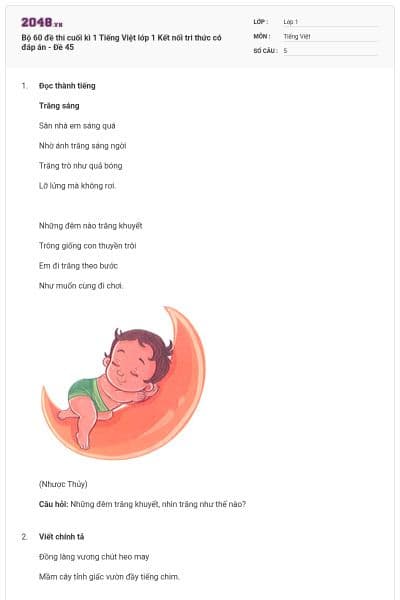 Bộ 60 đề thi cuối kì 1 Tiếng Việt lớp 1 Kết nối tri thức có đáp án - Đề 45