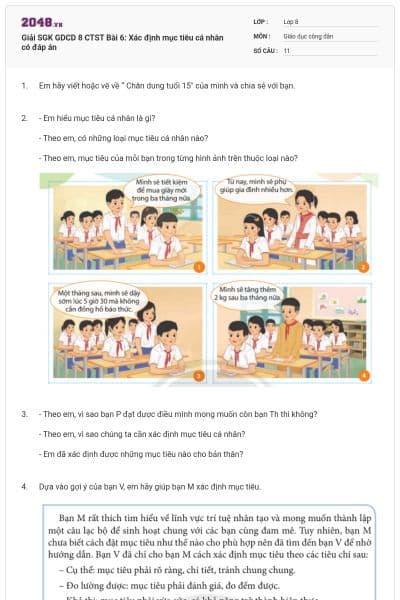 Giải SGK GDCD 8 CTST Bài 6: Xác định mục tiêu cá nhân có đáp án