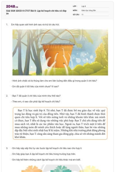 Giải SGK GDCD 8 CTST Bài 8: Lập kế hoạch chi tiêu có đáp án